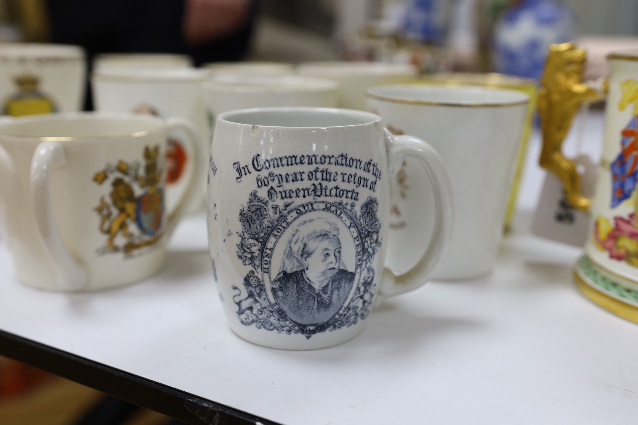 A collection of 19th/20th century commemorative ceramics including a Paragon QEII coronation commemorative Loving cup